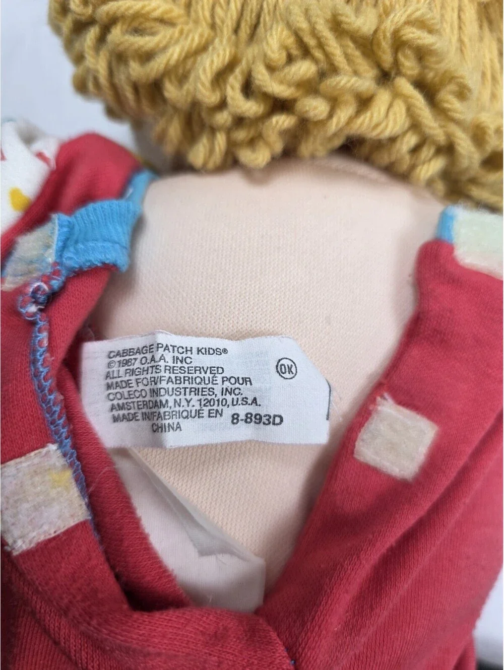 Vintage 1987 Cabbage Patch Kids Doll Coleco Blonde Hair Green Eyes China 8-893D